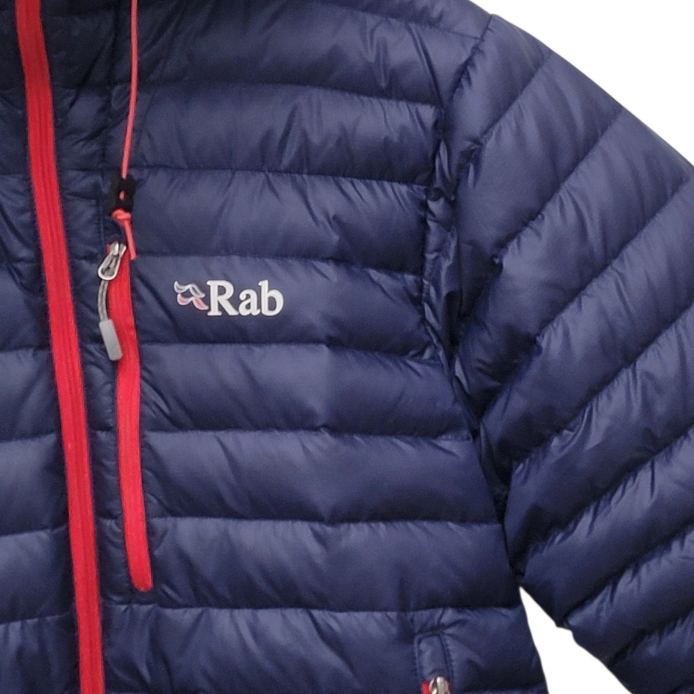 Rab Microlight Alpine Down Jacket Mens Small Navy Blue Hooded Pertex Lightweight - Picture 7 of 11